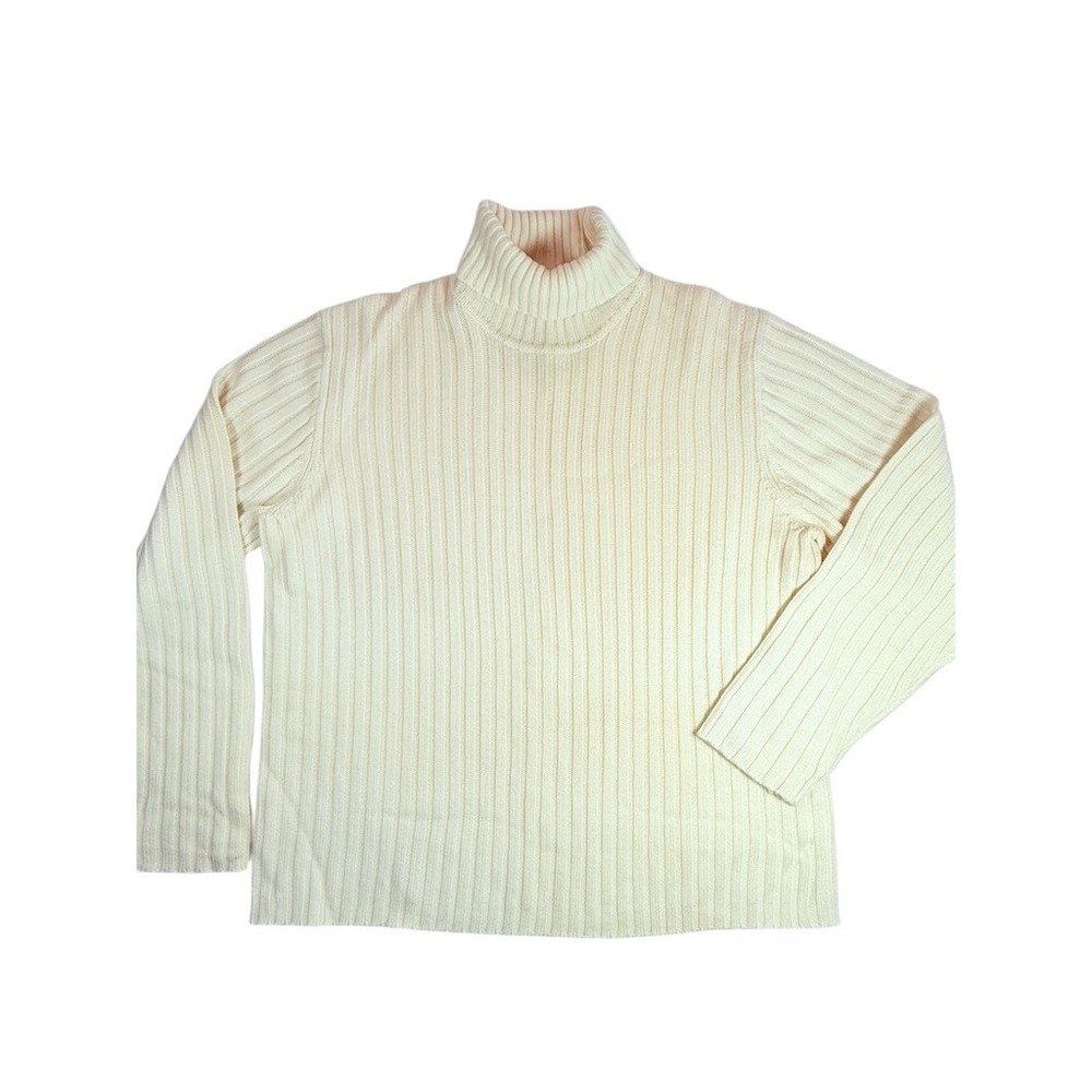 J.Crew VTG 90s Y2K Cream Turtleneck Sweater Women XL Ribbed Merino Wool